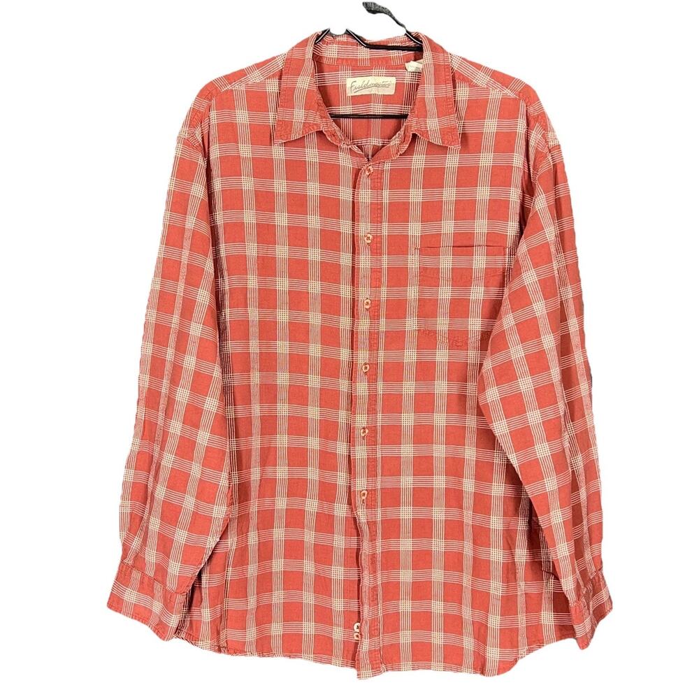 Fieldmaster Shirt Mens Sz X-Large Orange Plaid Button Up Timeless Modern Casual